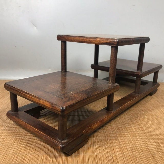 Vintage Chinese Huali Rosewood "Staggered" Tabletop Display Stand (Curio Shelf) For Sale - Image 9 of 9