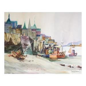 Signed “Honfleur, France” Watercolor Painting by Sanford Brooks