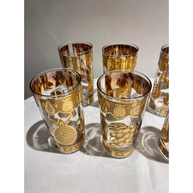 1950s Culver 22kt Gold Glasses With Florentine Design - Set of 8 For Sale - Image 5 of 8
