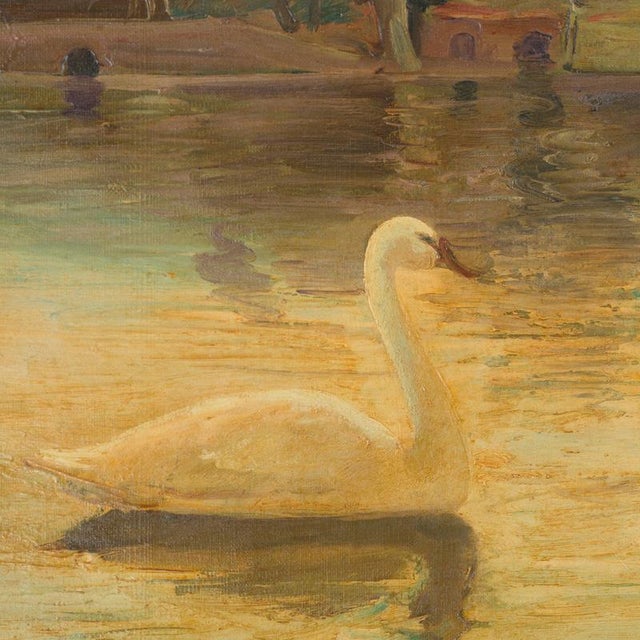 Andrés Justh, Swans on a Lake, Oil on Canvas, Framed For Sale - Image 4 of 7