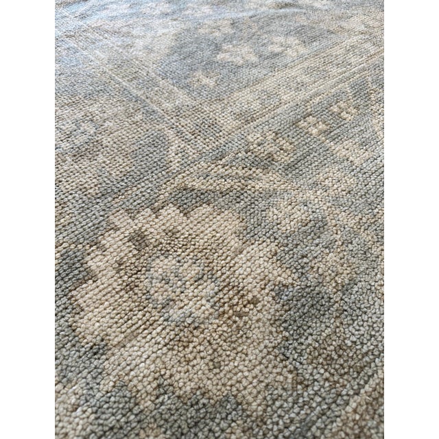 Vintage Oushak Carpet, Oriental Rug, Handmade Green Grey, Ivory, Saffron For Sale - Image 12 of 18