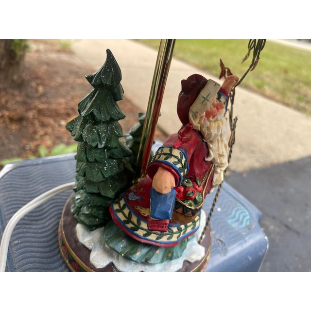 Folk Art Vintage Santa Claus Table Lamp Metal Heart Shade Folk Art Christmas Decor New For Sale - Image 3 of 5