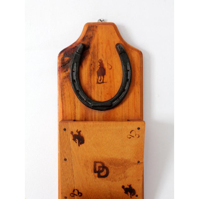 Vintage Handmade Western Wood Wall Organizer With Horseshoe For Sale - Image 9 of 11