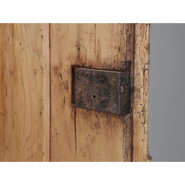 Burnt Umber Antique German Baroque Armoire or Cabinet in Stripped Pine Made in the 1700's For Sale - Image 8 of 12