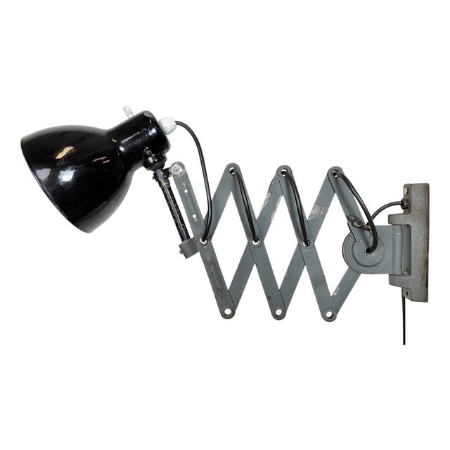 Industrial Black Enamel Scissor Wall Lamp, 1950s For Sale