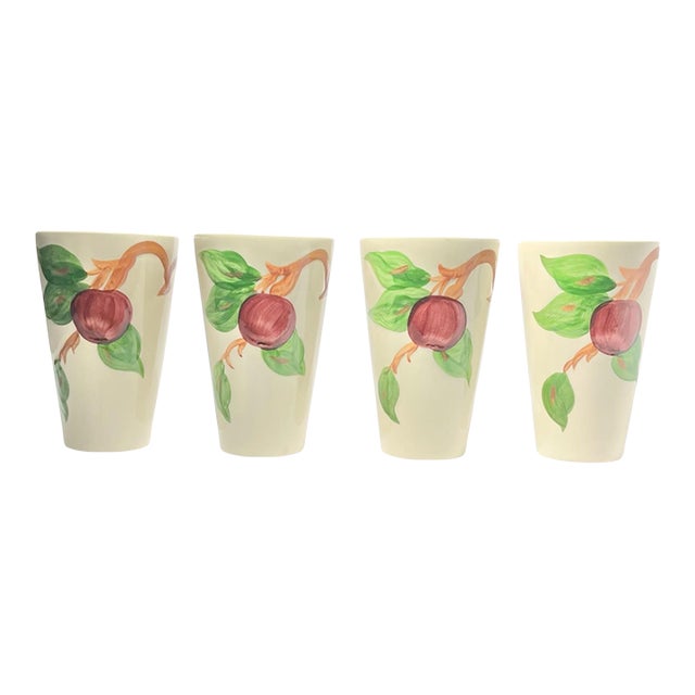 1960s Franciscan "Apple" Ceramic Tumbler Drinking Glasses 5” 10oz - Set of 4 For Sale