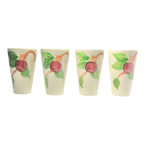 1960s Franciscan "Apple" Ceramic Tumbler Drinking Glasses 5” 10oz - Set of 4