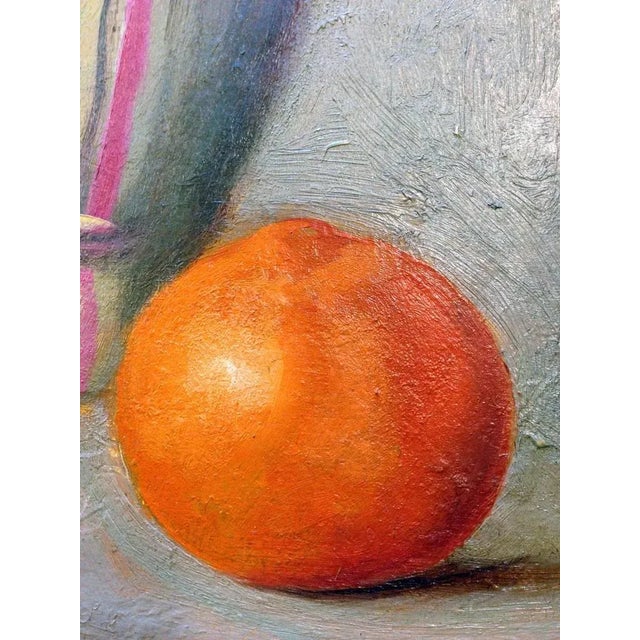 Rustic European Mid 20th Century "Chianti With Orange" Still Life Painting by Claude Buck, Framed For Sale - Image 3 of 7