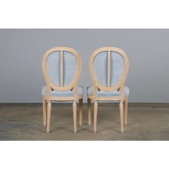 French Louis XVI Style Painted Dining Chairs W/ Light Blue Velvet - Set of 6 For Sale - Image 11 of 12