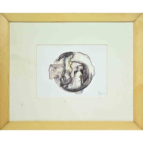 Contemporary Alberto Inglesi, Figures, 2004, Ink and Watercolor Drawing, Framed For Sale - Image 3 of 5