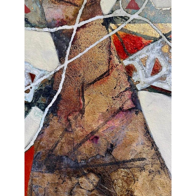 Andrea Stella "I Walk in the Art" Red Gold Leaf Oil Mixed Media Painting, Figurative, Italian Contemporary Art, 2010 For Sale - Image 4 of 8
