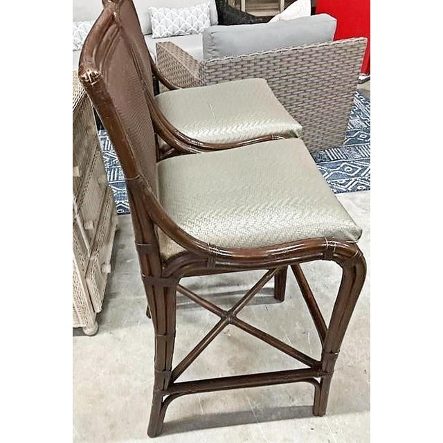 1980s Rattan Bamboo and Wicker Bar Stool Chairs, a Pair For Sale - Image 4 of 4