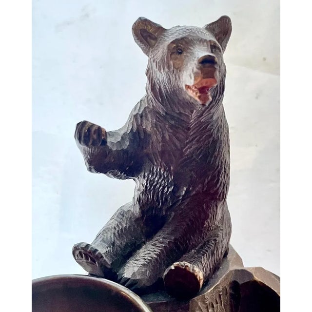 Wood Antique Black Forest Carved Bear Inkwell For Sale - Image 7 of 8