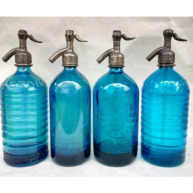 Glass Shades of Blue Vintage Seltzers - Set of 4 For Sale - Image 7 of 7