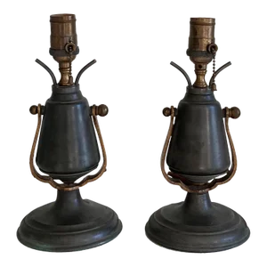 Antique 1860s to 1880s Pewter Gimbal Wall or Table Lights Nautical Ship Lights Wall Sconces - a Pair