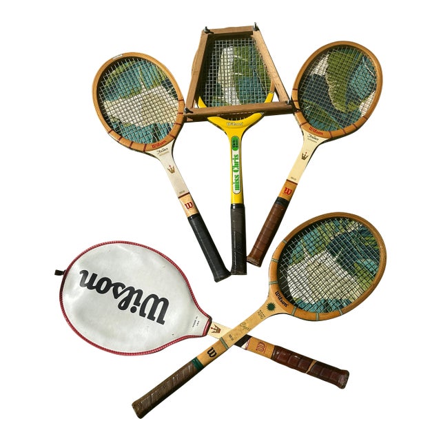 Vintage Collection of Wilson Tennis Rackets and Guard Add Photos For Sale