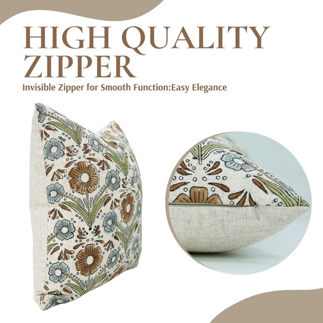 Art Deco Fabdivine Indian Block Print Cushion Cover 18x18 Inch Viscose Linen-Vanshika For Sale - Image 3 of 5