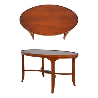English Yew Wood Oval Coffee Cocktail Table For Sale