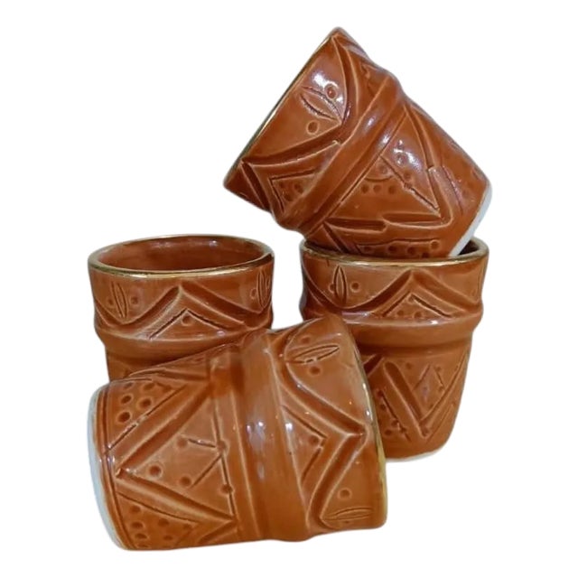 Brown Moroccan Brusseline Coffee Cups- Set of 4 For Sale