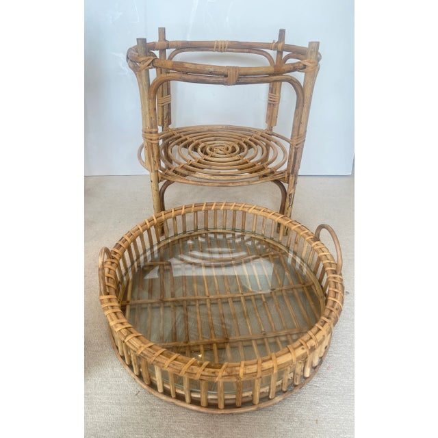 Vintage Rattan Tray Tables, Glass Insert, a-Pair For Sale In West Palm - Image 6 of 14