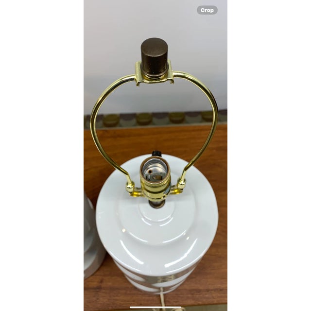 Pair of Mid 20th Century Swiss Cheese Style White Ceramic Table Lamps For Sale In Philadelphia - Image 6 of 17