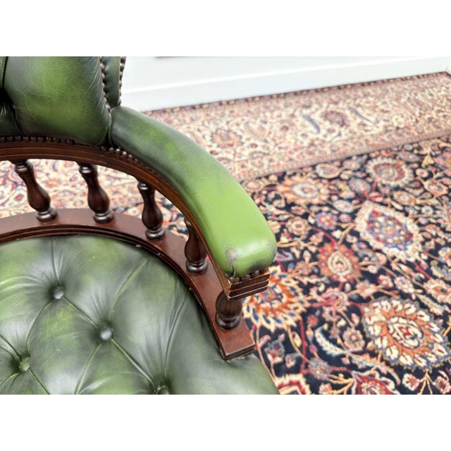 Green English Chesterfield Desk Chair in Green For Sale - Image 8 of 10