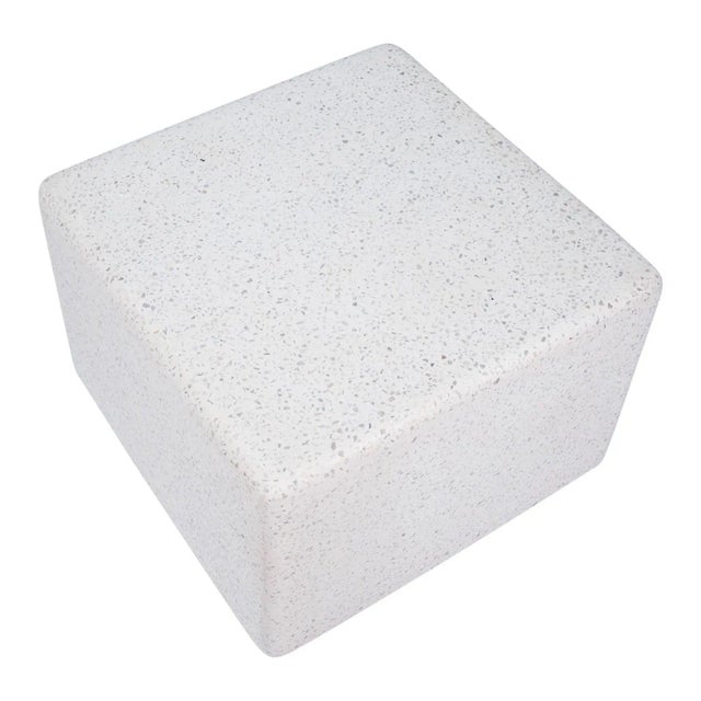 Outdoor White Terrazzo Cube Side Table For Sale - Image 4 of 5