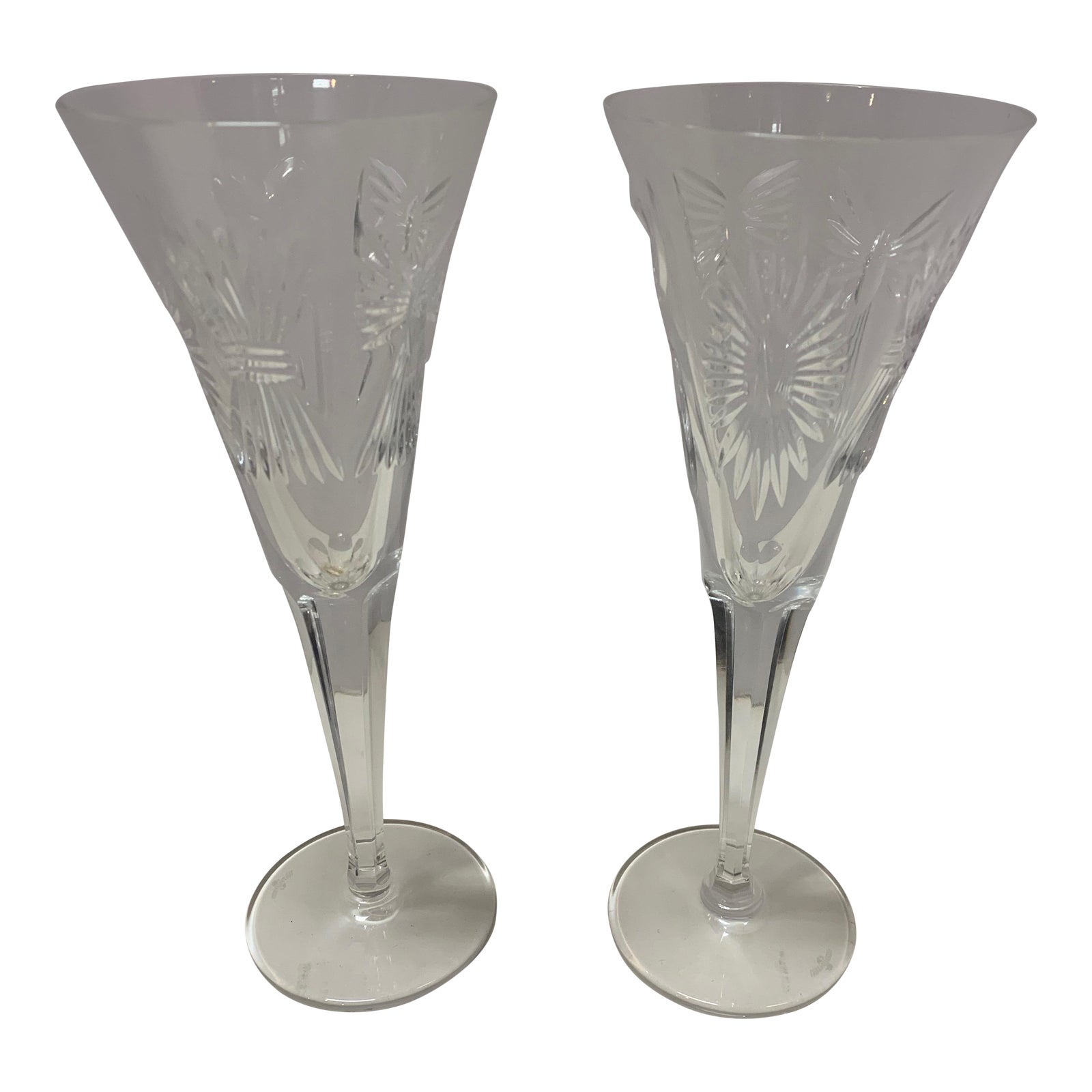 2000s Waterford Large Crystal Champagne Flutes From Millennium