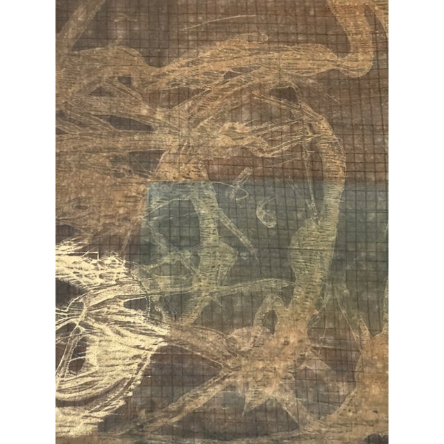 Paper 1990s Dark Modern Abstract Painting on Paper For Sale - Image 7 of 7