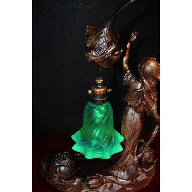 Metal Art Nouveau French Figural Bronze Desk Lamp & Inkstand from Louis Cahuzac, 1920 For Sale - Image 7 of 18