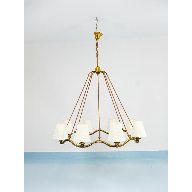 Large Viennese Modernism Curved Brass Wave Chandelier by Hugo Gorge, 1940s For Sale - Image 16 of 18