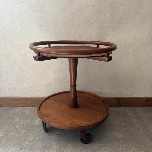 Round Wooden Serving Cart on Wheels For Sale - Image 6 of 6