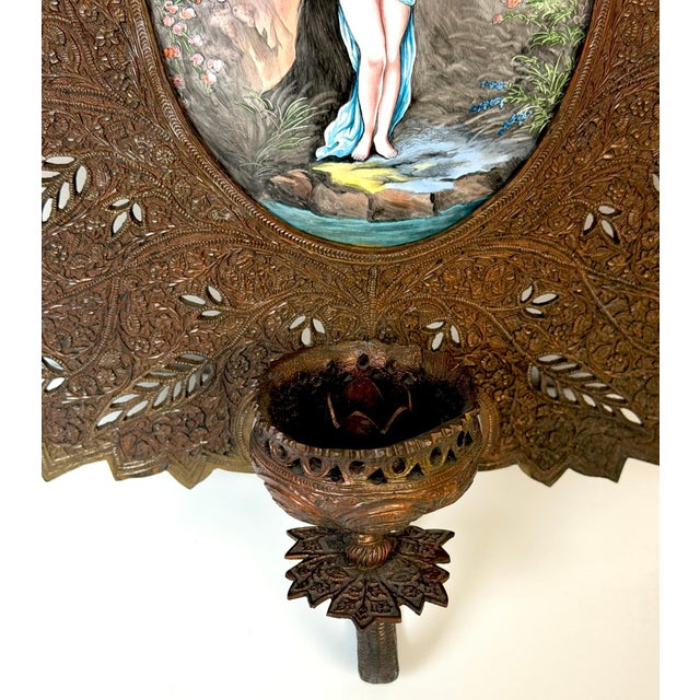 Pair Orientalist Bronze Palmette Candle Sconces Limoges Enamel Bather Plaques For Sale - Image 4 of 15