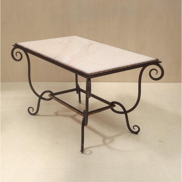 Vintage Wrought Iron & Marble Coffee Table from René Prou | Chairish