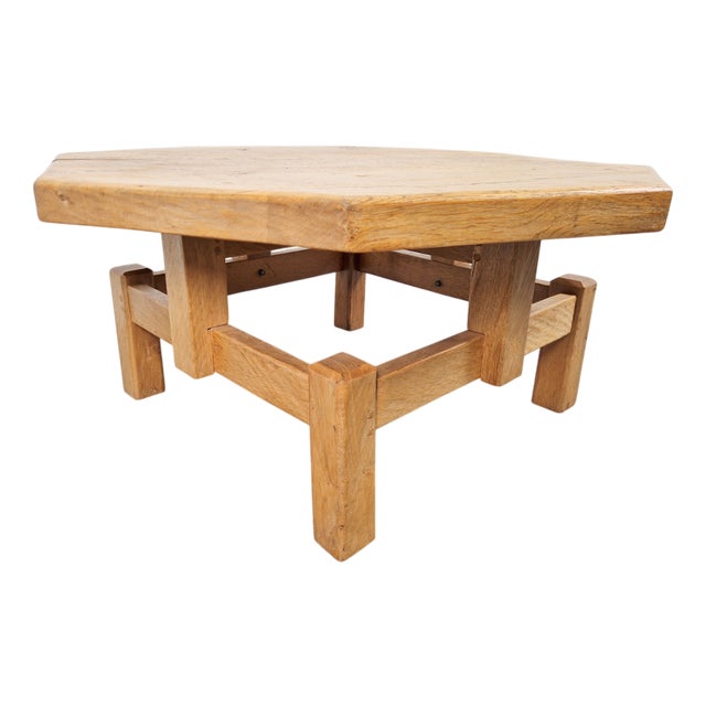Rustic Brutalist Octagonal Oak Coffee Table by Pierre Chapo, 1960s For Sale