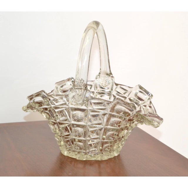 Vintage 1970 Decorative Clear Crystal Glass Bride Basket With Handle Centerpiece For Sale - Image 12 of 13