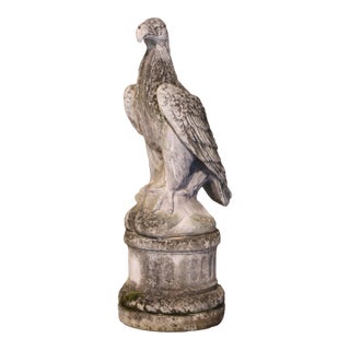 Mid Century French Cast Stone Eagle Garden Sculpture on Pedestal For Sale