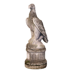 Mid Century French Cast Stone Eagle Garden Sculpture on Pedestal