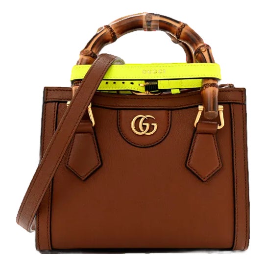 Gucci Diana Brown Leather Bamboo Top Handle Bag Small Tote Bag For Sale