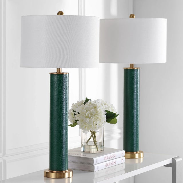 Textile 31.5 Inch H Faux Alligator Table Lamp in Dark Green - a Pair For Sale - Image 7 of 9
