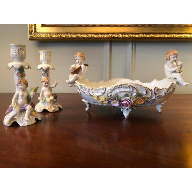 Early 20th Century German Porcelain Centerpiece Bowl and Candle Holders - 3 Piece Set For Sale - Image 13 of 13