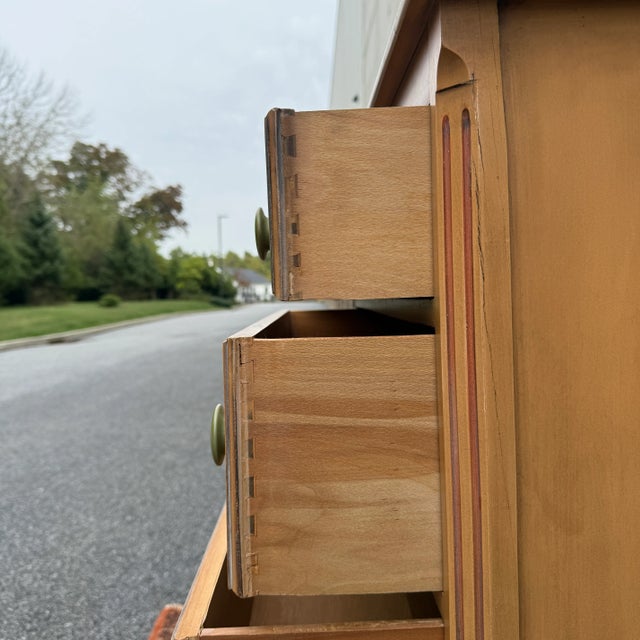 Yellow Mid 20th Century Drexel Country Farmhouse Paint Decorated Highboy Dresser For Sale - Image 8 of 18