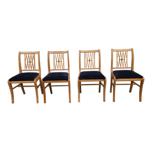 Set of Four Mid-Century Duncan Phyfe Natural Maple and Upholstered Dining Chairs