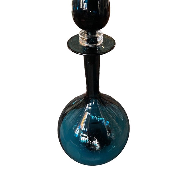 Joe Cariati Joe Cariati Large Steel Blue Tear Drop Decanter For Sale - Image 4 of 5