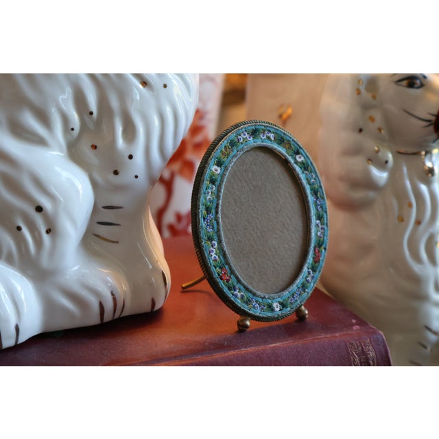 Antique Italian Floral Micro Mosaic Miniature Oval Picture Frame - Early 20th Century With Brass Rope Edging For Sale - Image 14 of 18