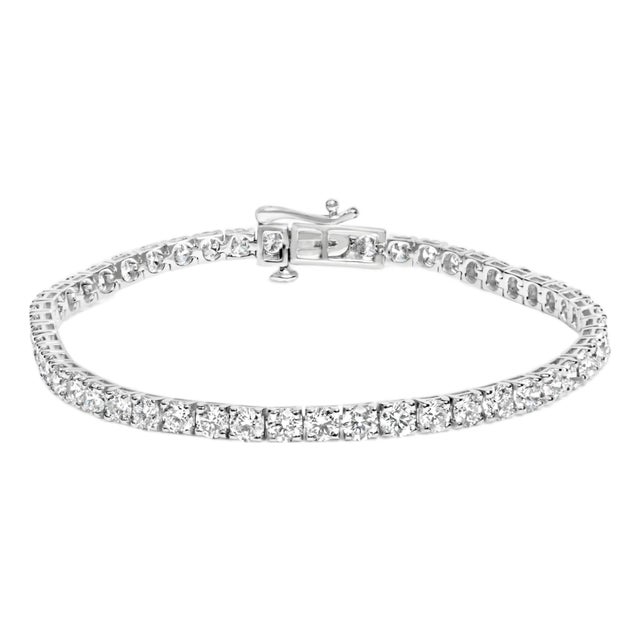 14K White Gold 7.0 cttw 4-Prong Set Lab Grown Diamond 7" Tennis Bracelet For Sale