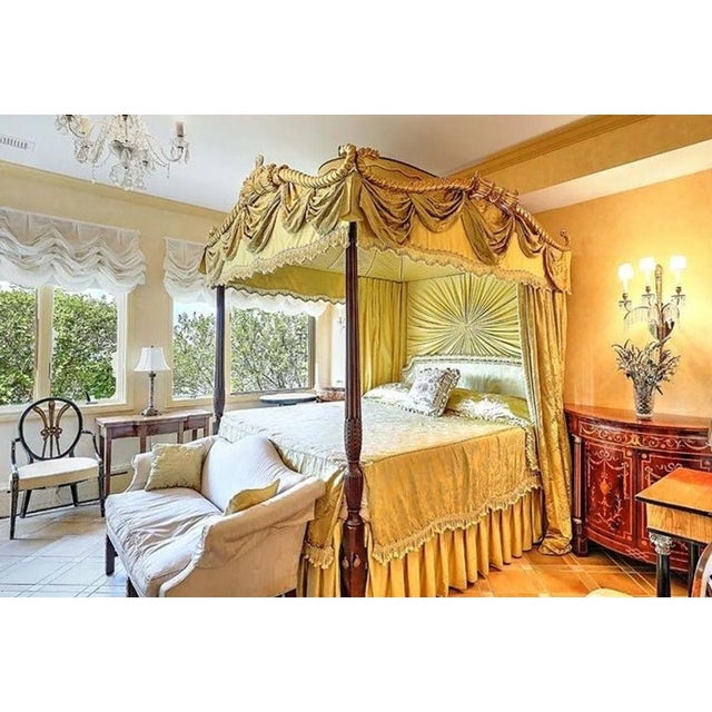 Traditional George Iii, Mahogany, Gilt-Wood, Silk, Canopy Bed, England C. 1880s For Sale - Image 3 of 18