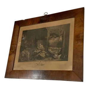 Antique 18th Century Framed French Culinary Themed Engraving Print, La Boudinière, Meaning Charcuterie. Great for Kitchen & Culinary Decor. See Pics!