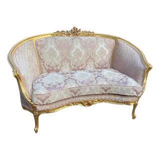 1900s French Artisan Louis XVI Pink Beech Settee For Sale