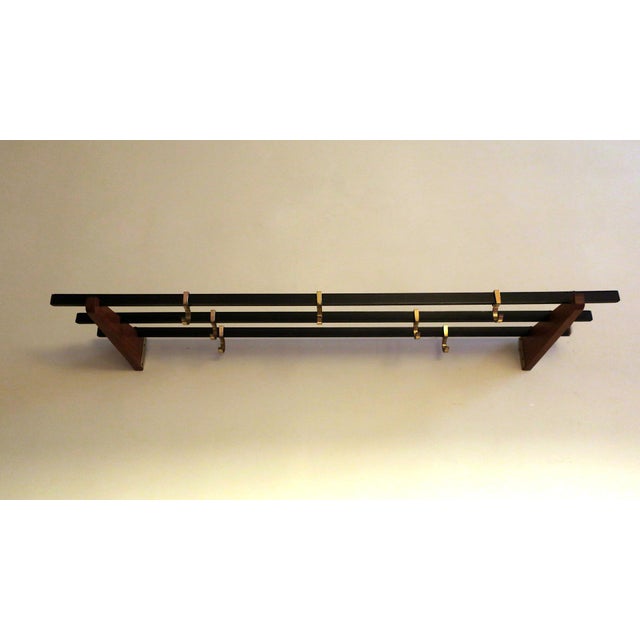Metal Brass and Teak Coat Rack with Seven Sliding Hooks, 1960s For Sale - Image 7 of 9